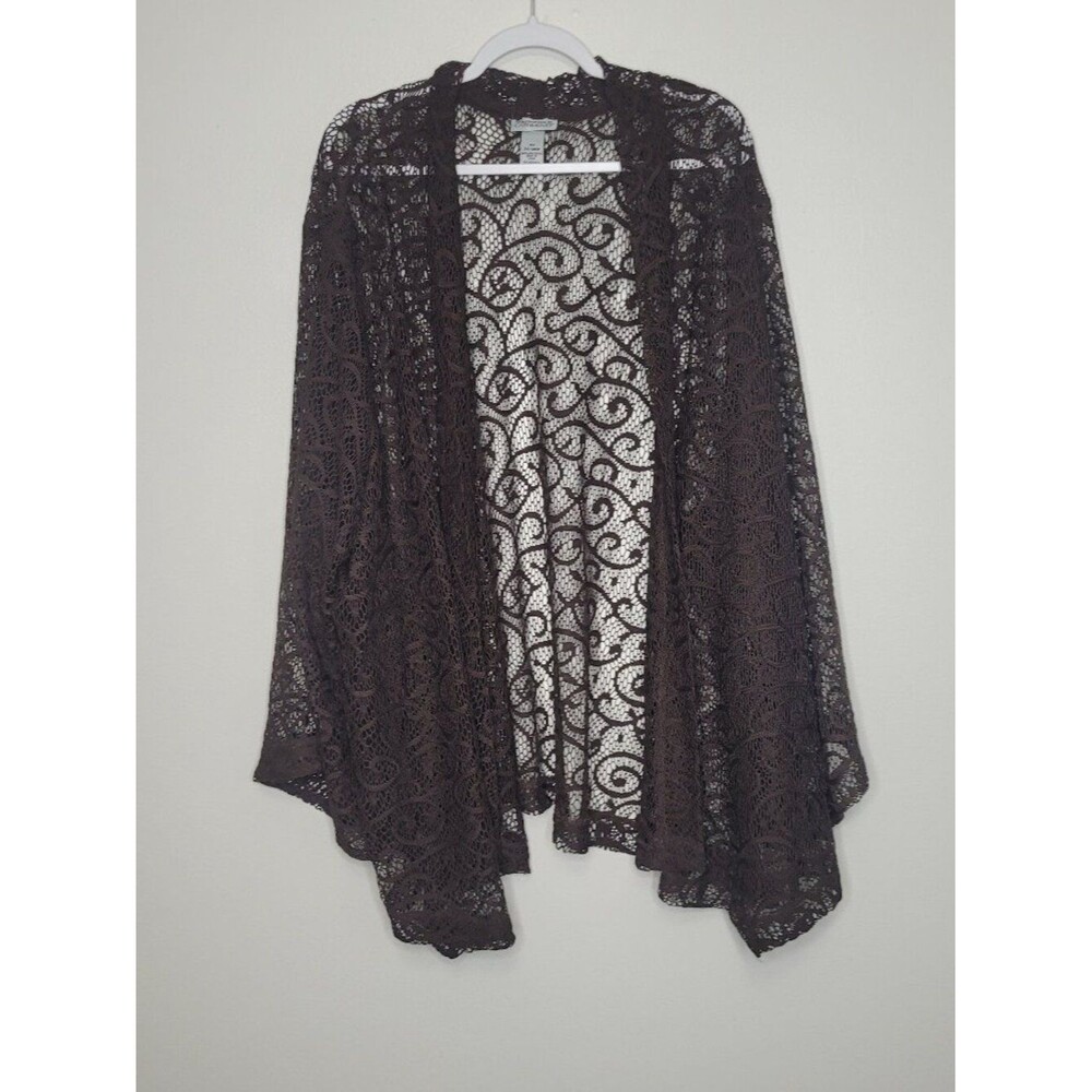 Catherines brown open knit open front boho casual cardigan plus size 5x NWT